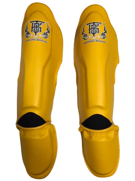 Yellow Top King Pro Shinguards with Black Accents and Logo